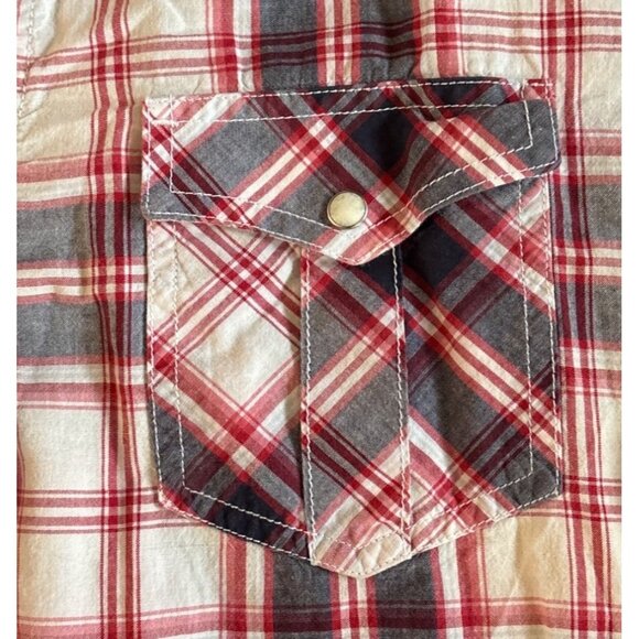 Denver Hayes Plaid Shirt Lg Mens Classic Fit Red Navy Pearl Snap Western Cotton - Picture 2 of 9